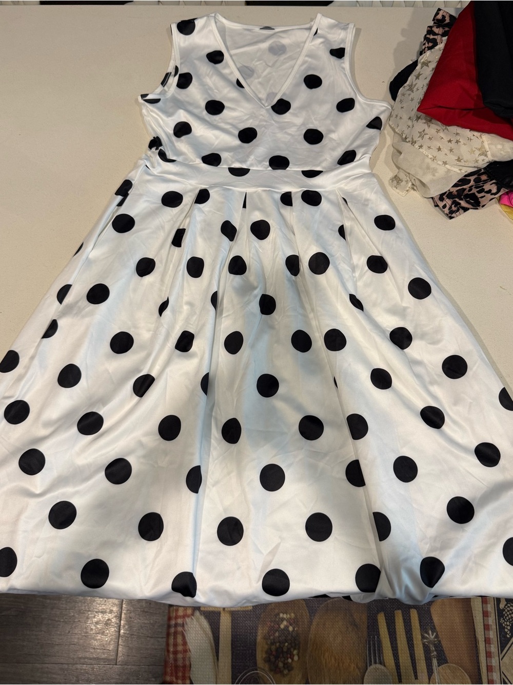 White & Black Polka Dot Dress w/ pockets